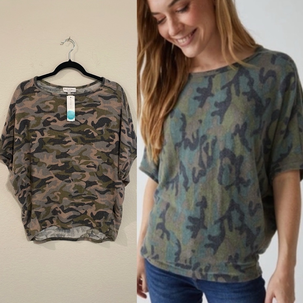 Michael Stars Women’s Knit Small Top Green Camo Verna 90s Y2K Gorpcore